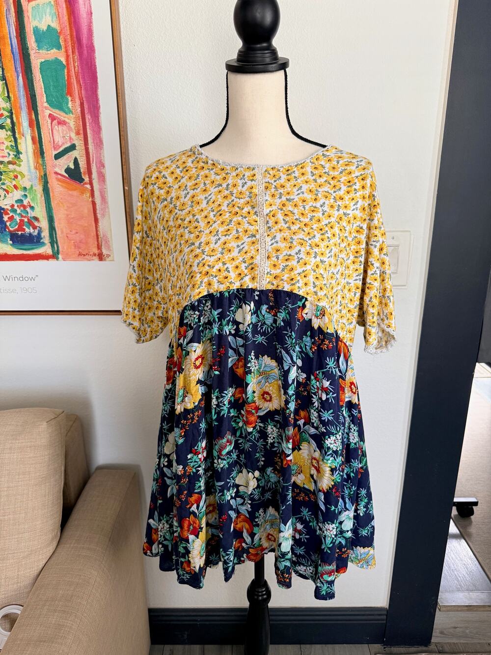 Umgee Floral Babydoll Dress L Mixed Print Boho Cottagecore Pockets